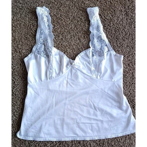 Bali Camisole Top Size 36 White Antron Nylon Lace Trim Satin Lingerie Vintage - Picture 2 of 7